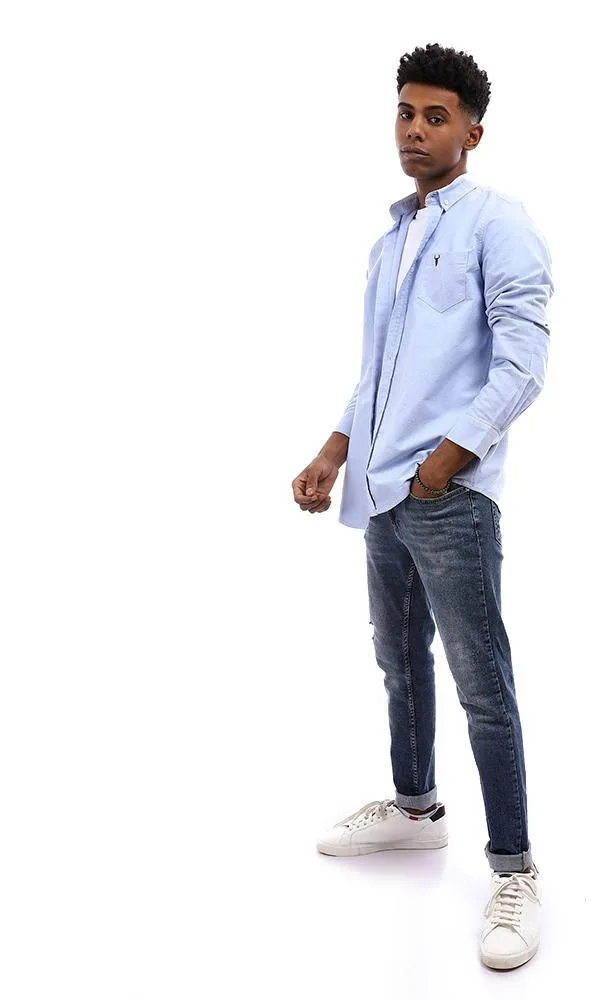 94714 Side Chest Pocket Heathered Light Blue Shirt