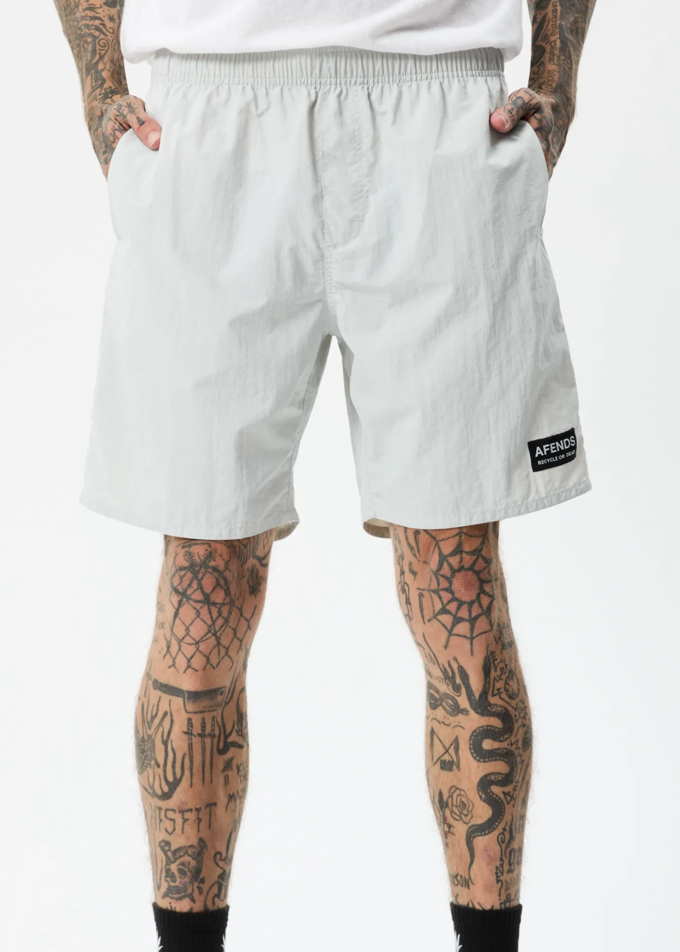 AFENDS Mens Baywatch Vortex - Elastic Waist Shorts - Smoke