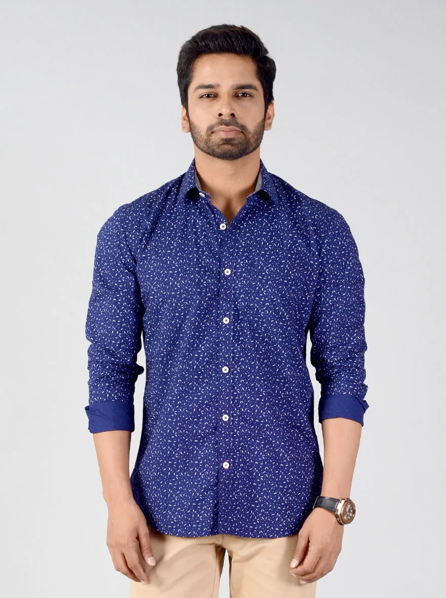 Aura Blue Printed Smart Fit Casual Shirt | Greenfibre