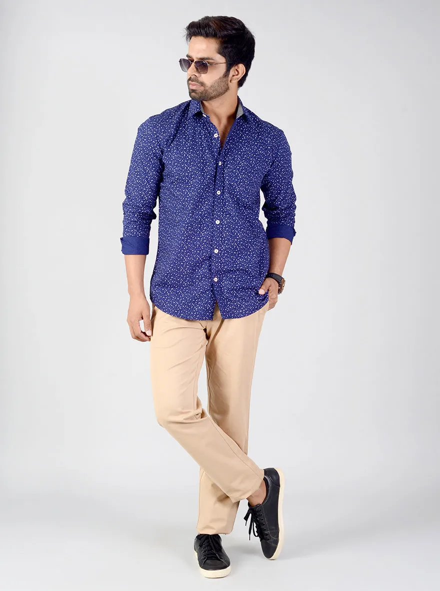 Aura Blue Printed Smart Fit Casual Shirt | Greenfibre