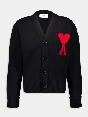 Black Logo-Intarsia Wool Cardigan