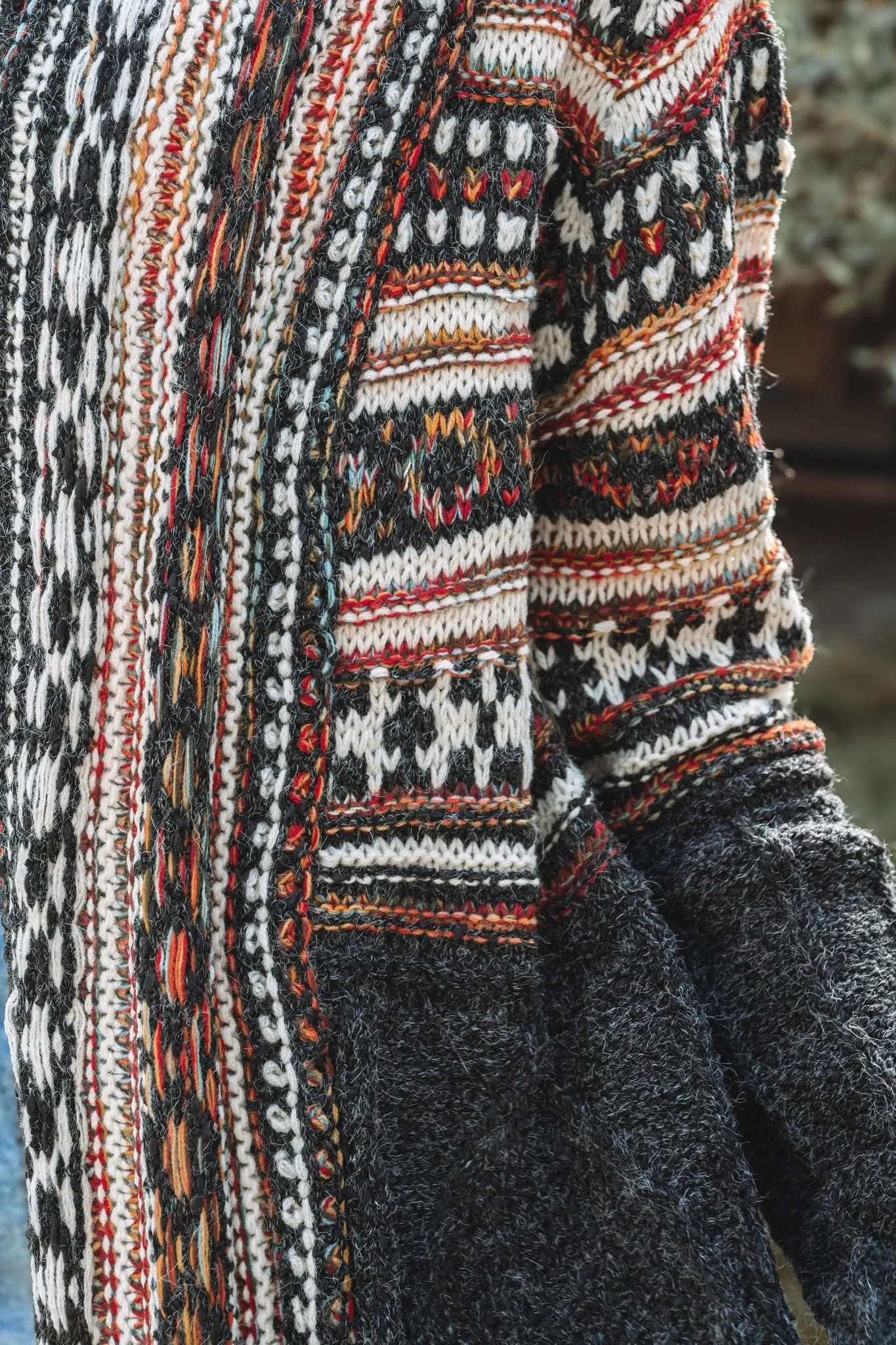 Black Tribal Print Fringe Duster Cardigan