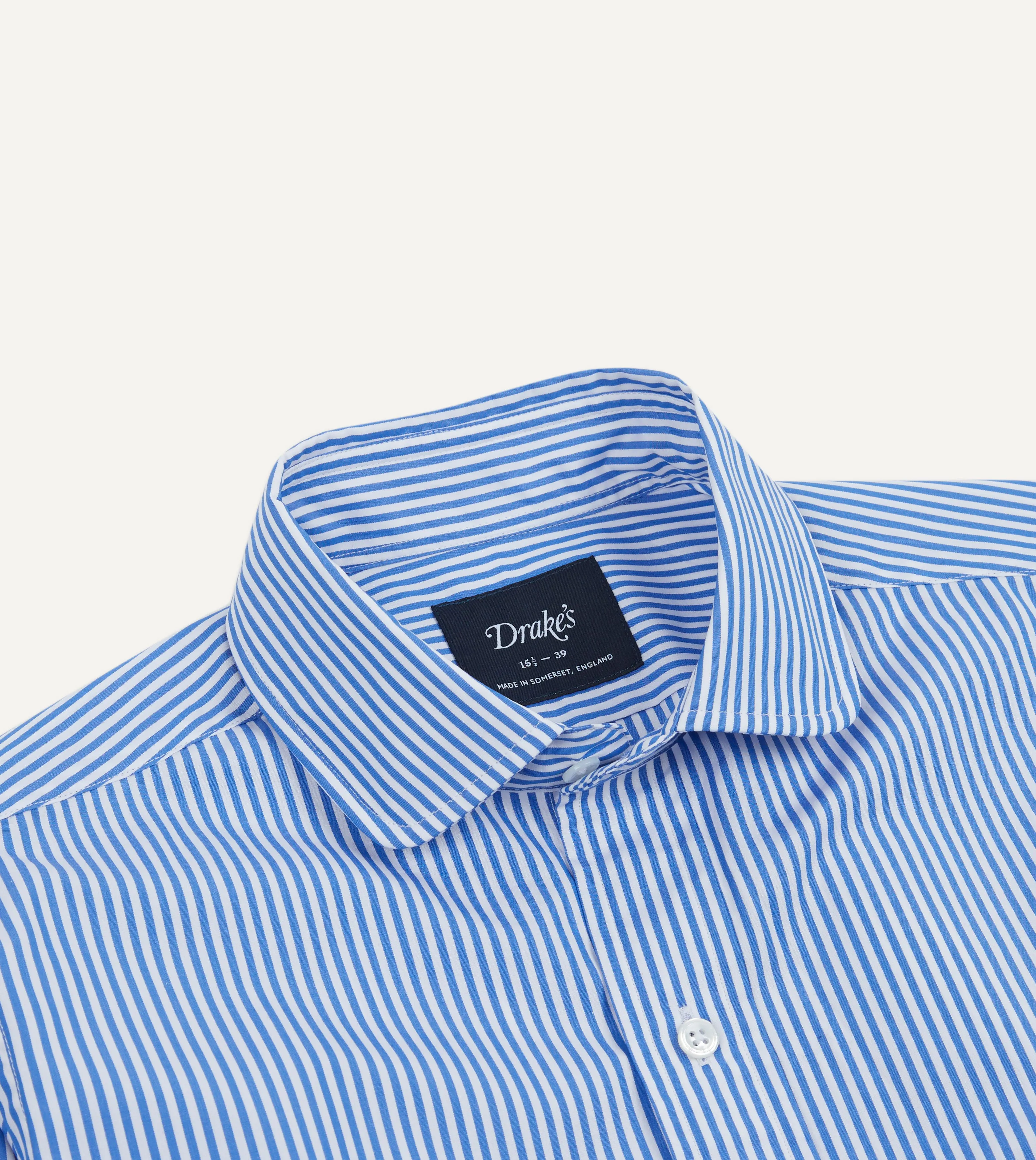 Blue Narrow Stripe Poplin Club Collar Shirt