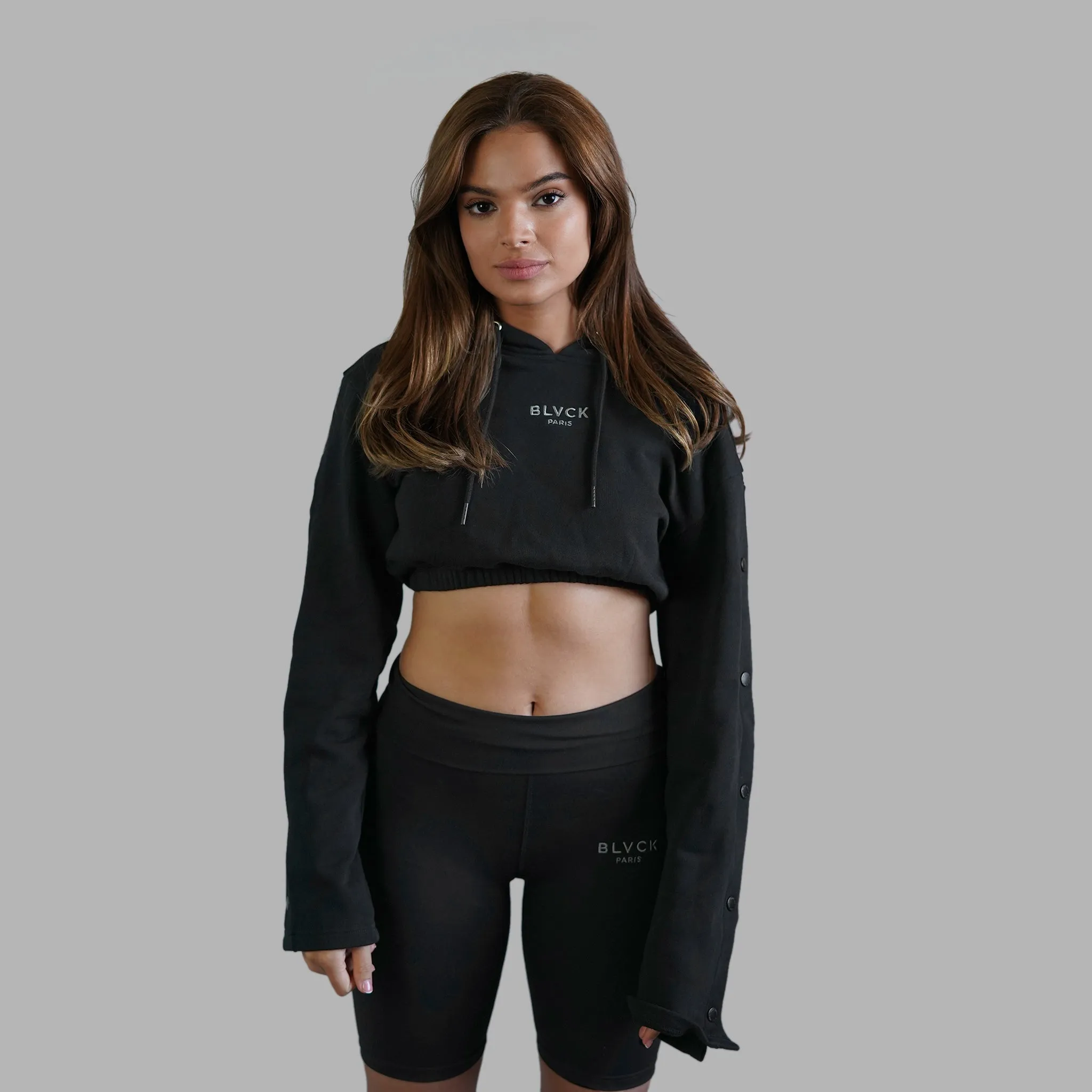 Blvck Buttoned Crop Hoodie