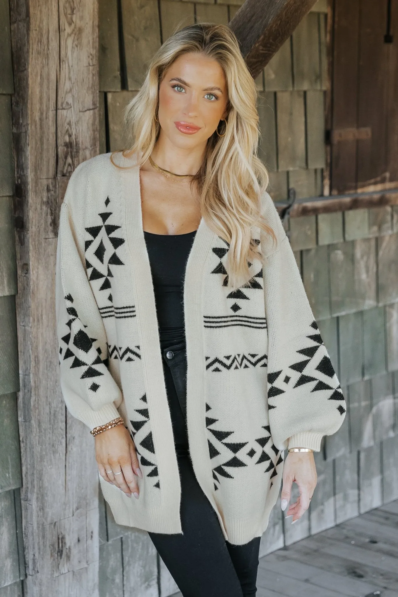 Cream and Black Aztec Print Cardigan