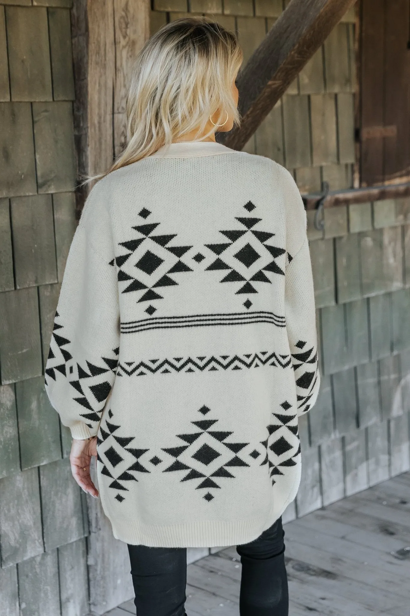 Cream and Black Aztec Print Cardigan