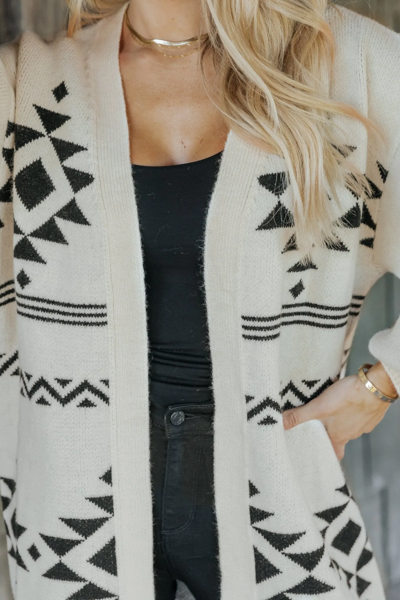 Cream and Black Aztec Print Cardigan