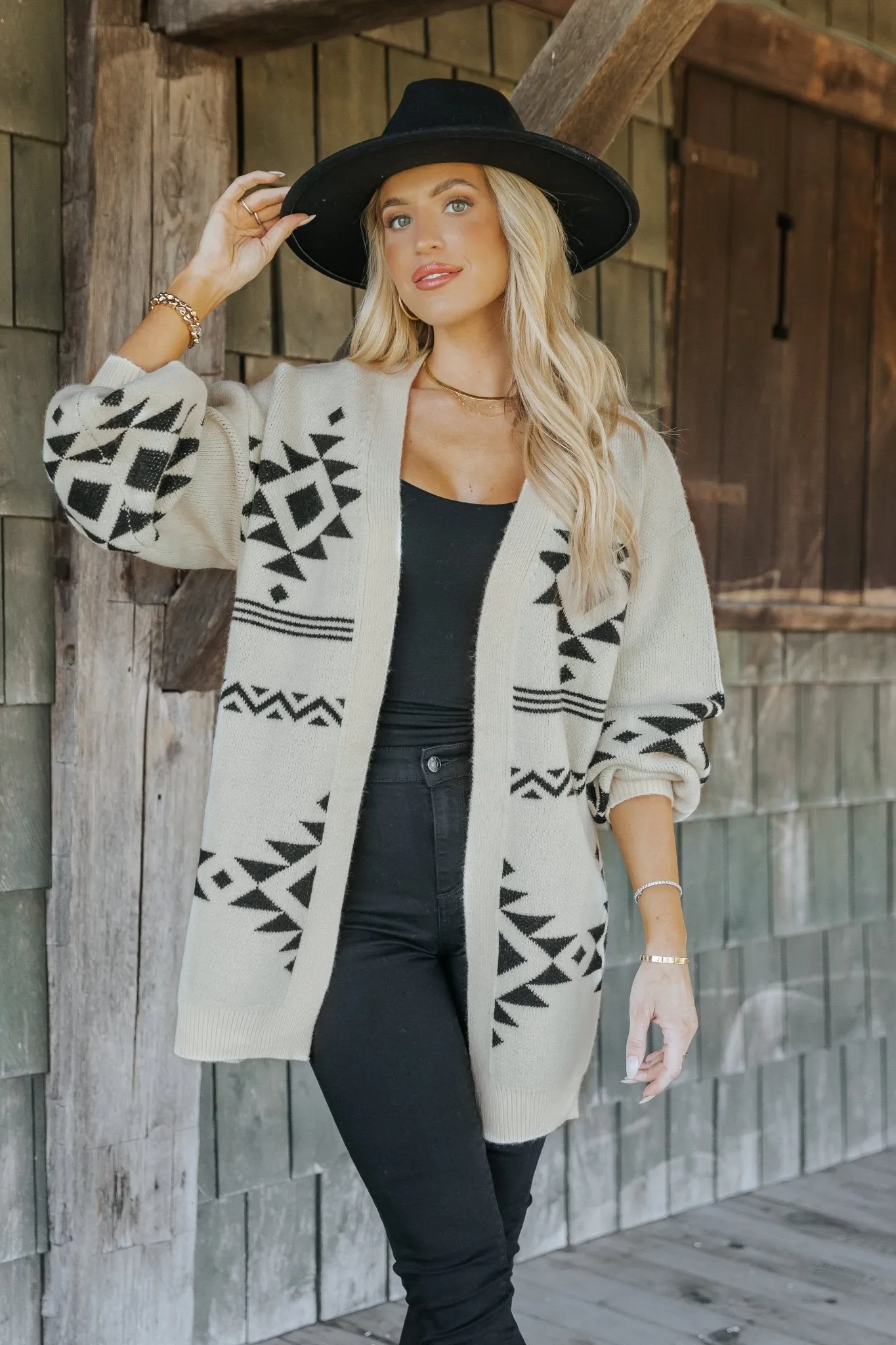 Cream and Black Aztec Print Cardigan