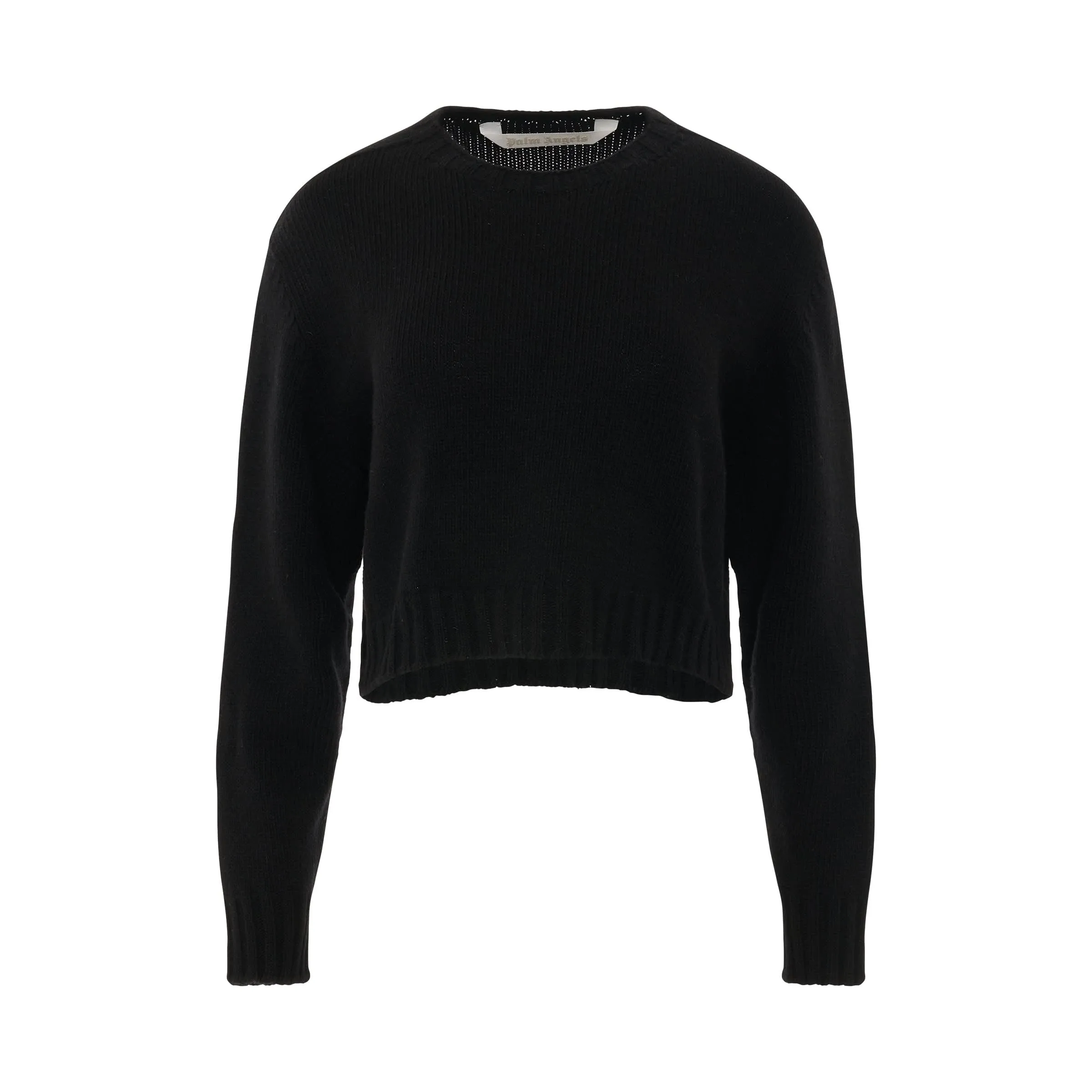 Curved Logo Cropped Sweater in Black/White