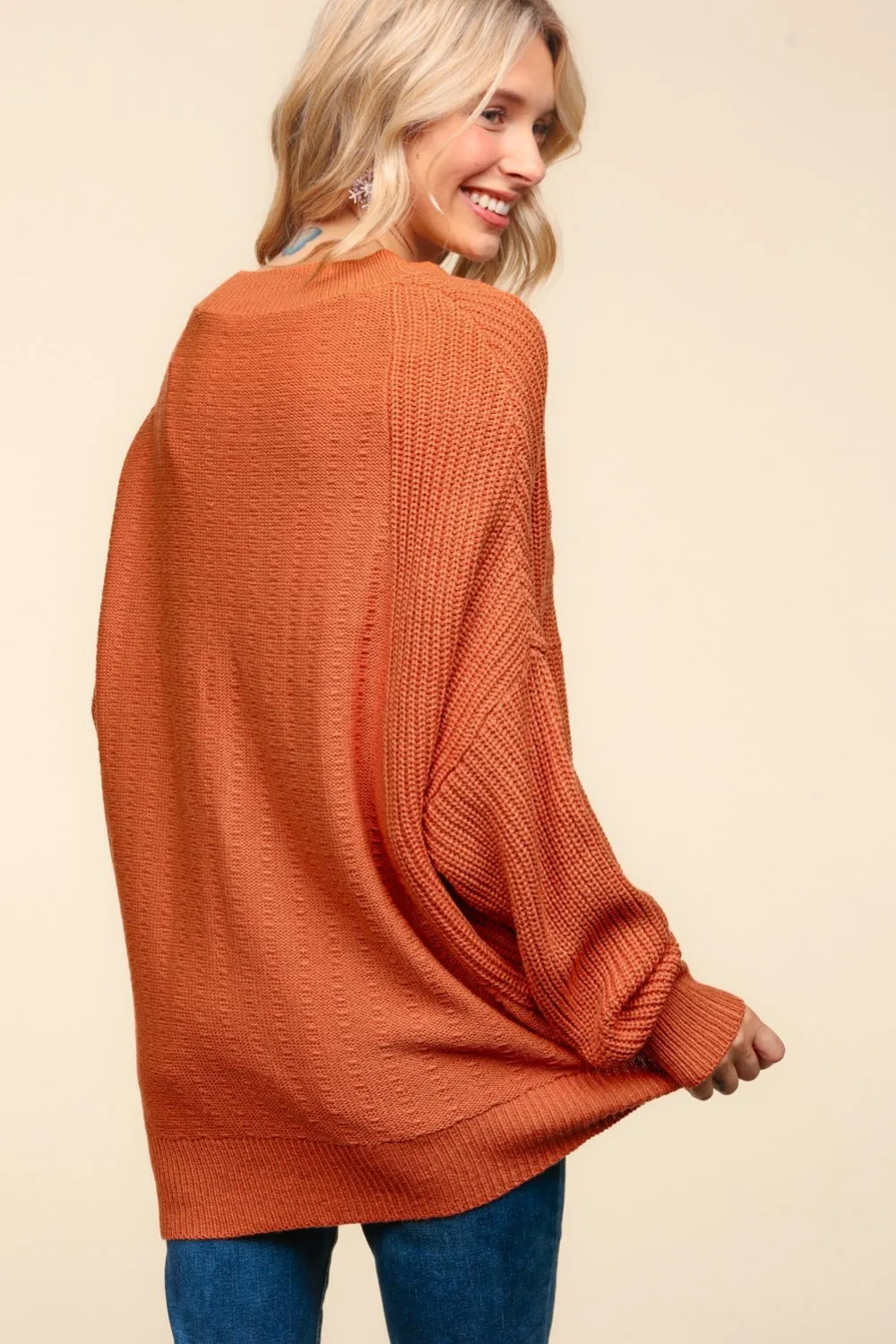 Full Size Side Slit Texture Asymmetric Sweater