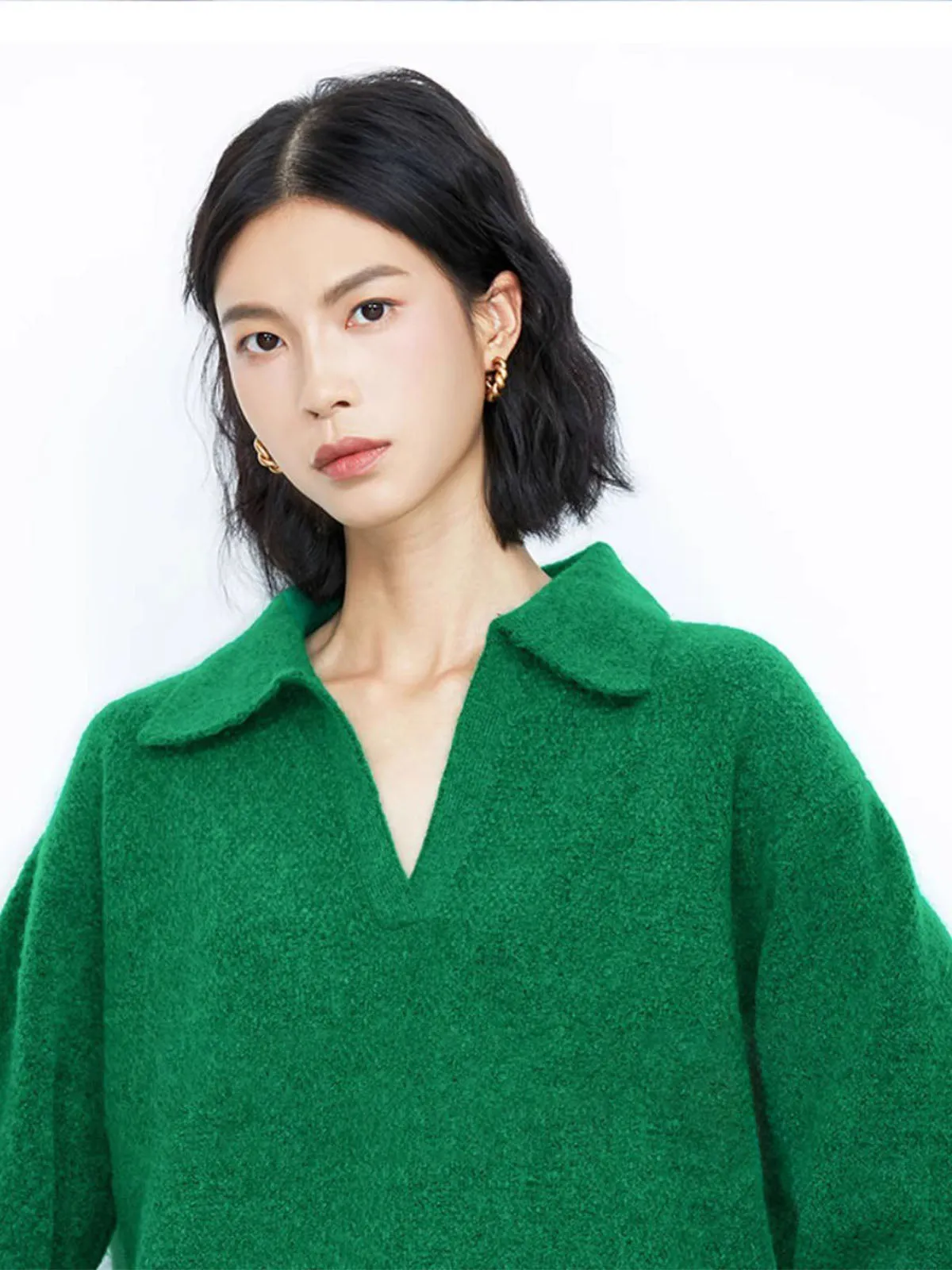 Green Collared Pullover Oversized Knit Sweater