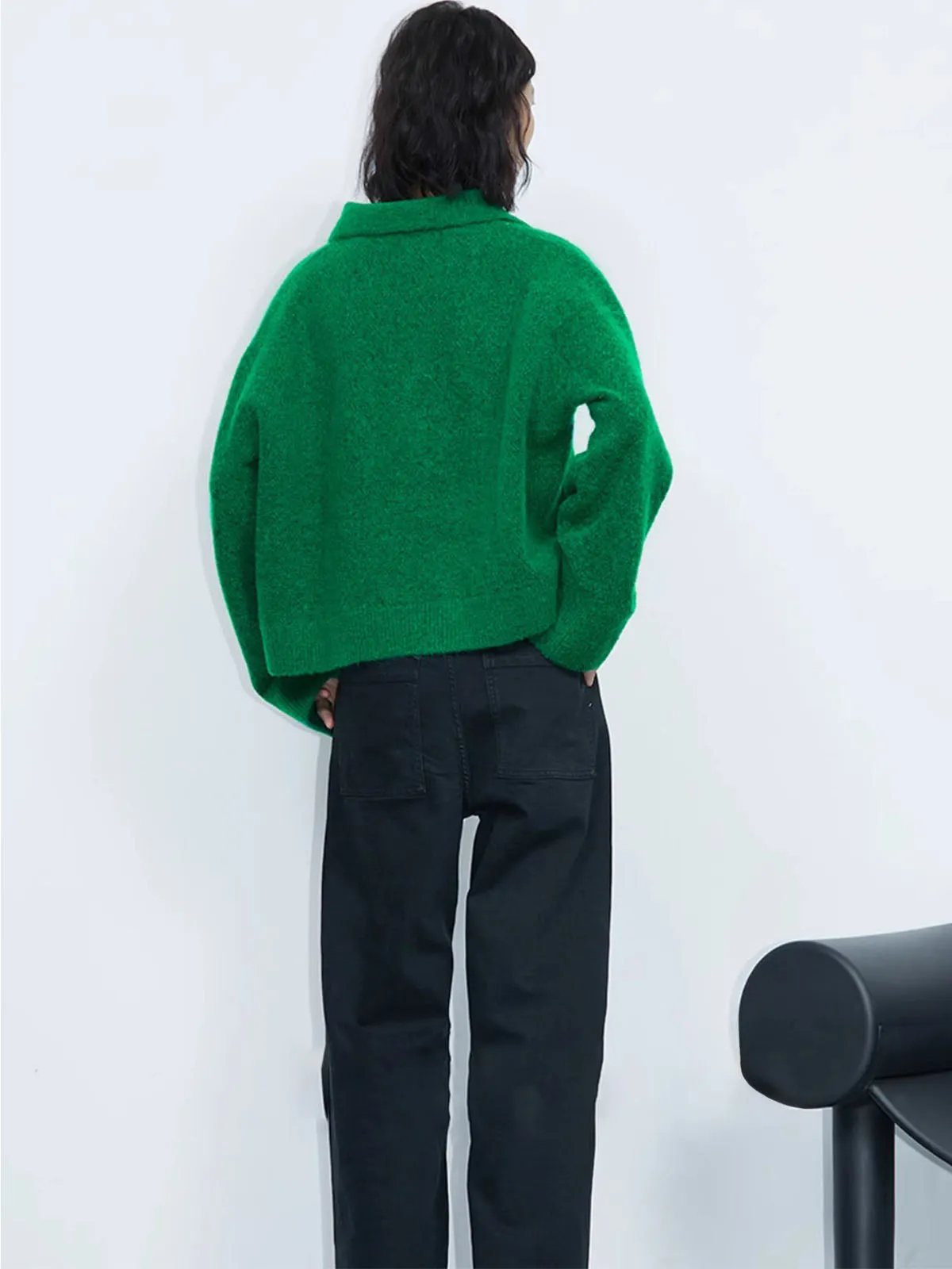 Green Collared Pullover Oversized Knit Sweater