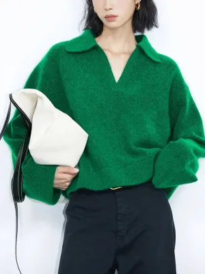 Green Collared Pullover Oversized Knit Sweater