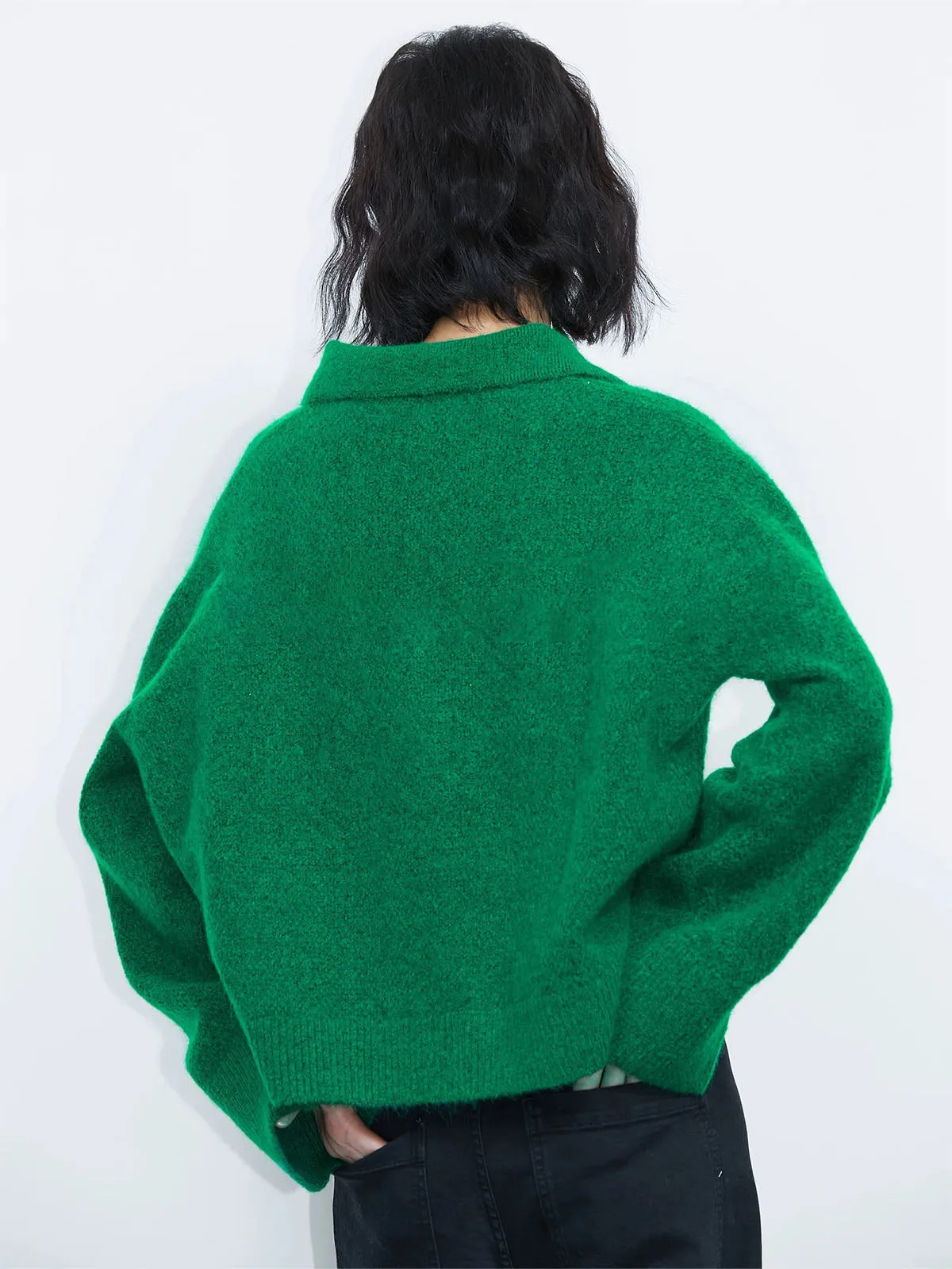 Green Collared Pullover Oversized Knit Sweater