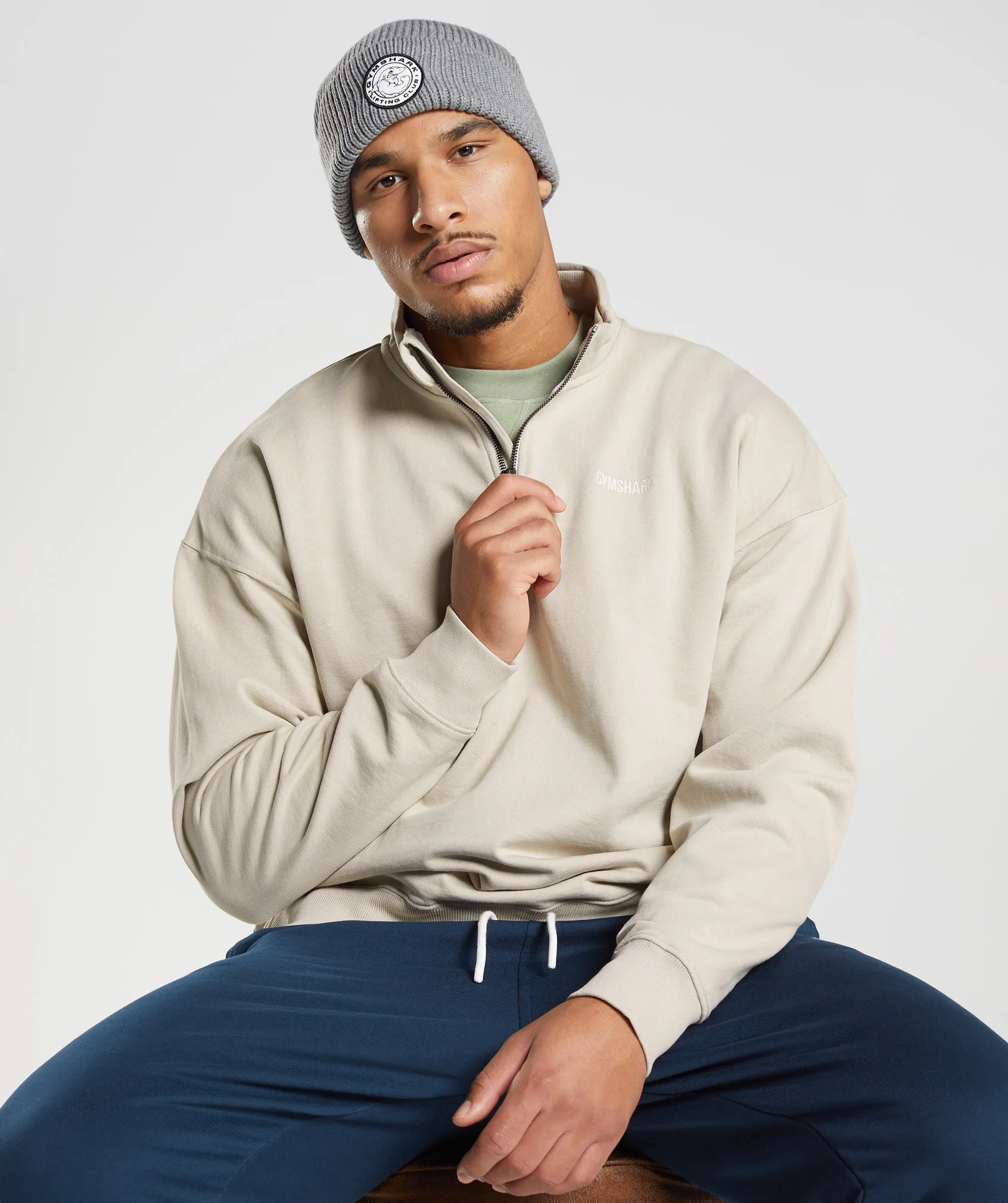 Gymshark Rest Day Sweats 1/4 Zip - Pebble Grey