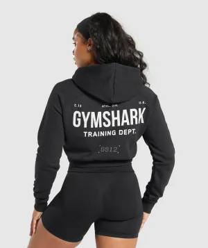 Gymshark Training Department Graphic Cropped Hoodie - Black