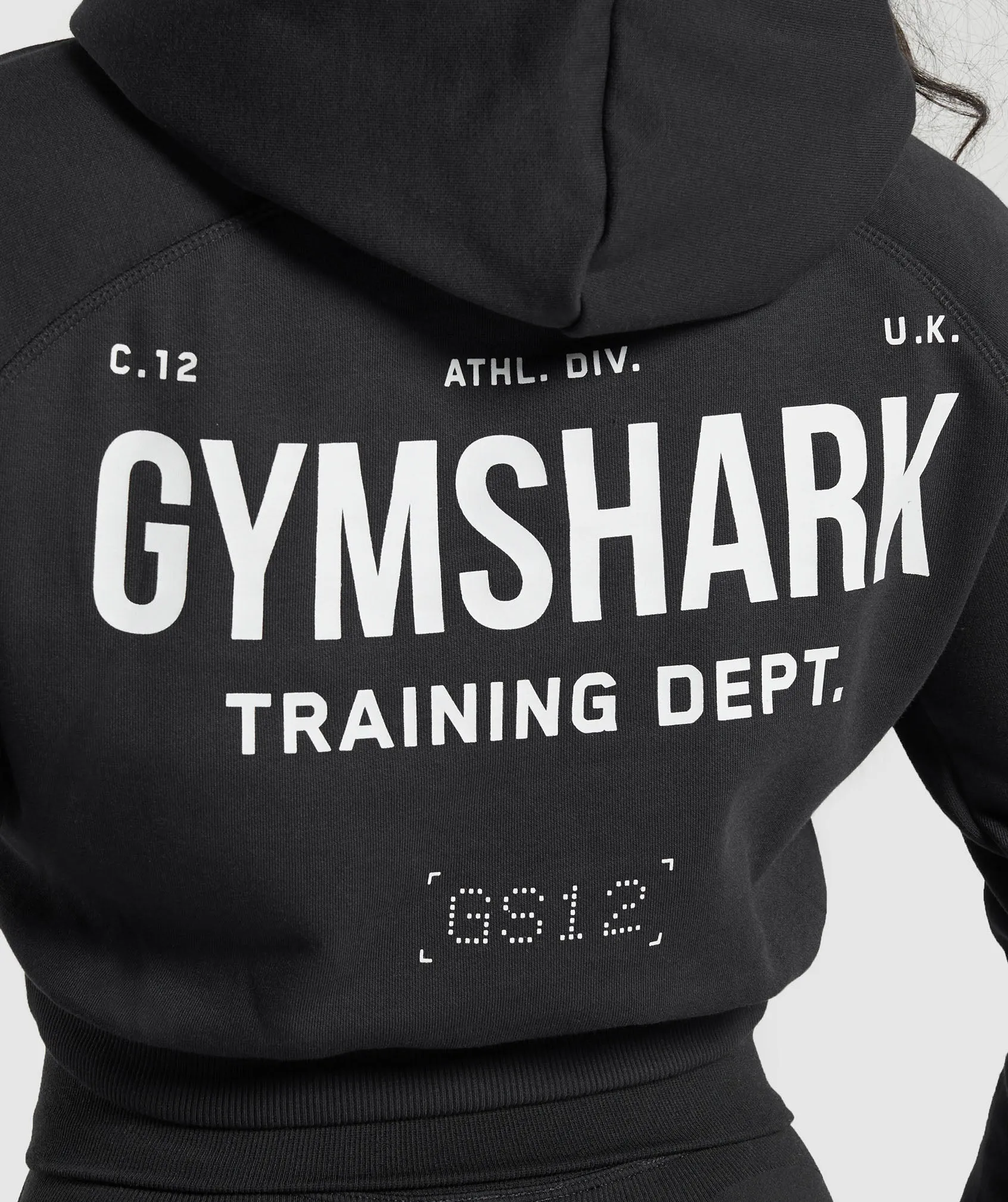 Gymshark Training Department Graphic Cropped Hoodie - Black