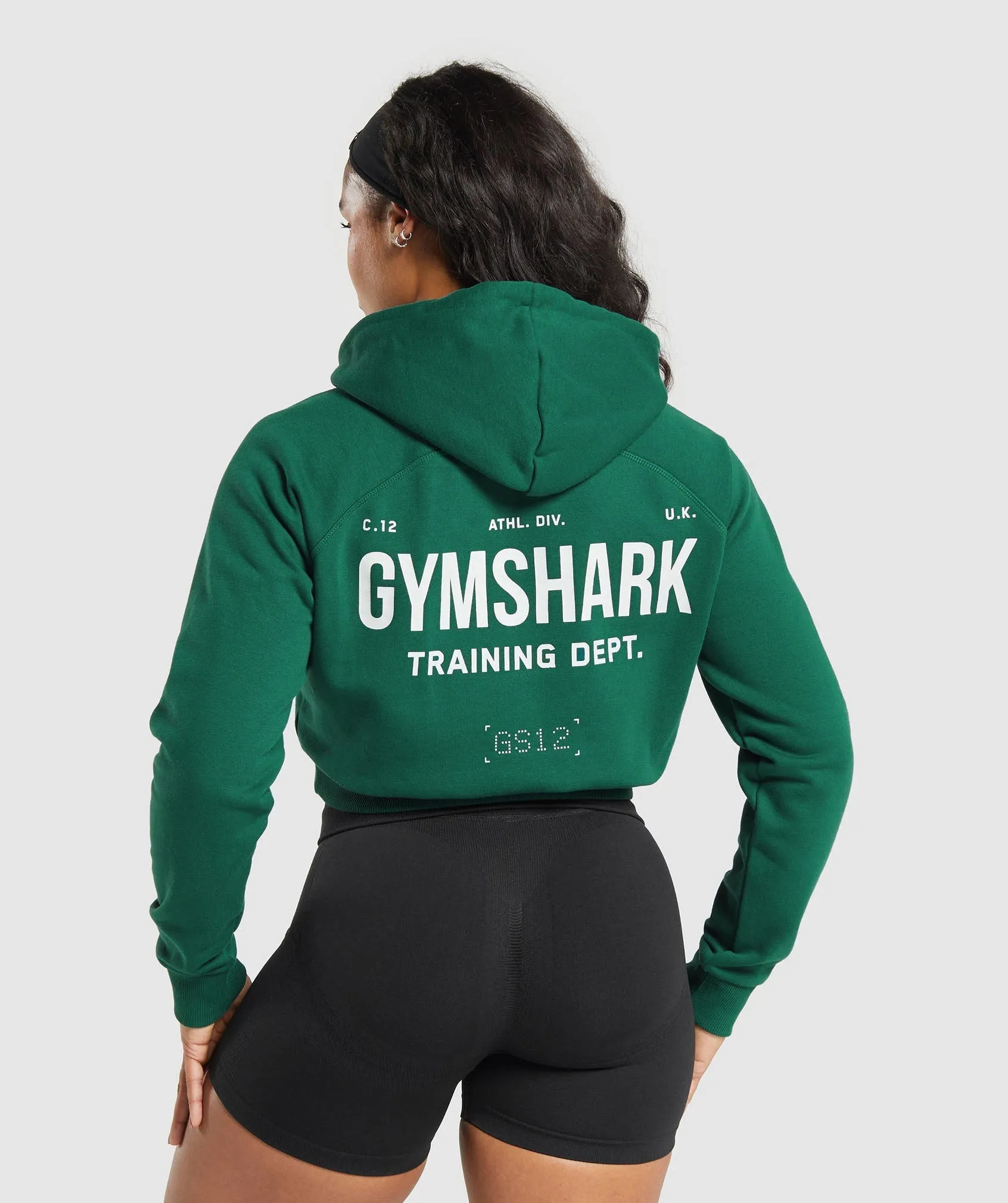 Gymshark Training Department Graphic Cropped Hoodie - Conditioning Green