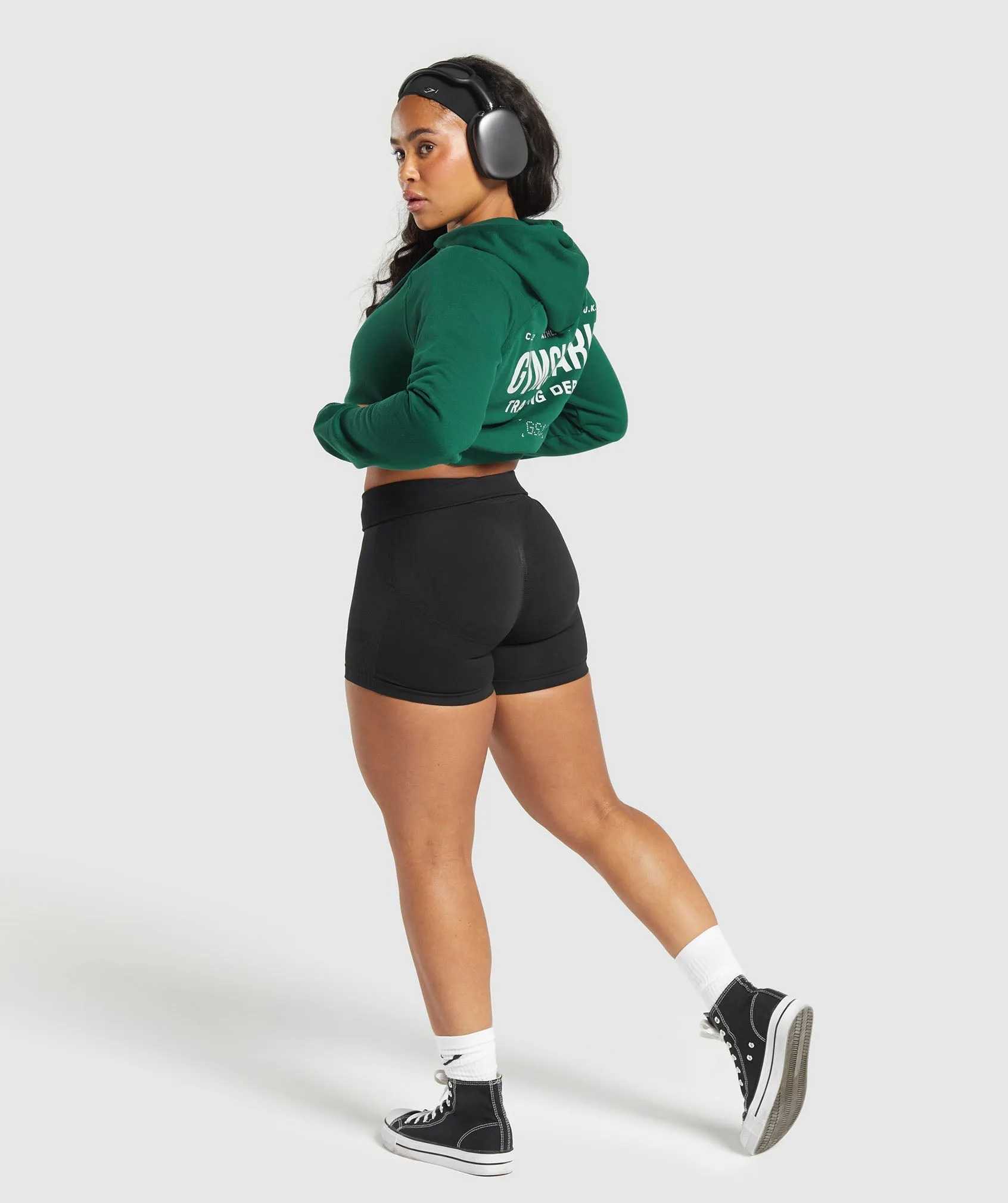 Gymshark Training Department Graphic Cropped Hoodie - Conditioning Green