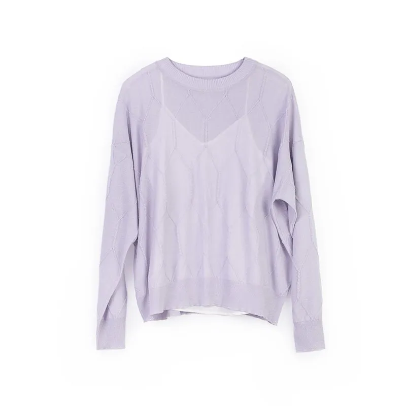 Lavender Long Sleeve Crew Neck Knitted Sweater