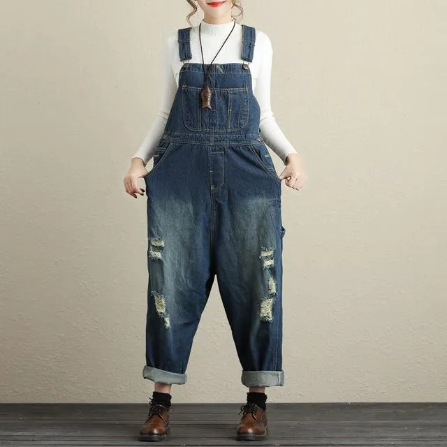 Loose Ripped Denim Overall