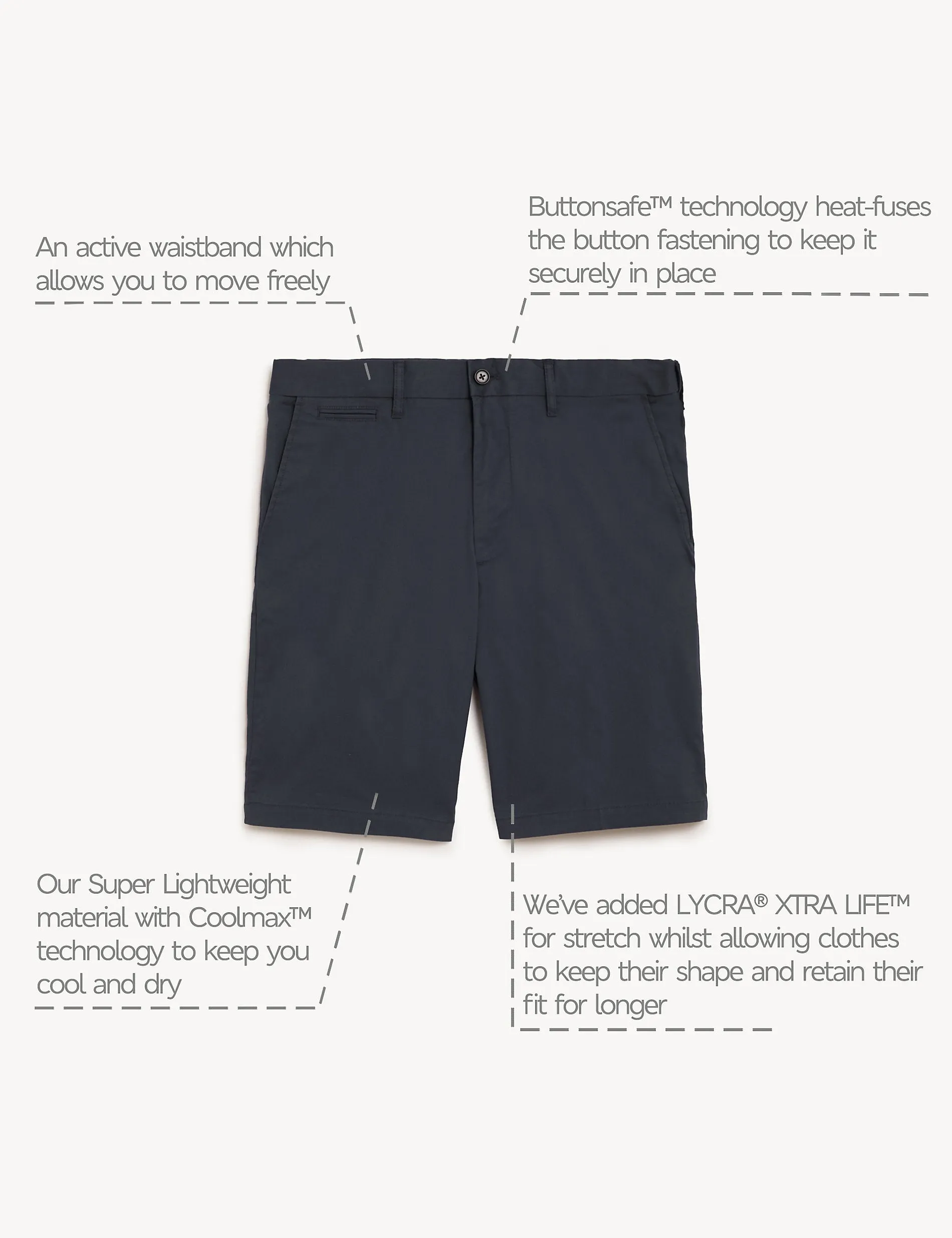 Marks & Spencer Super Lightweight Stretch Chino Shorts, Navy