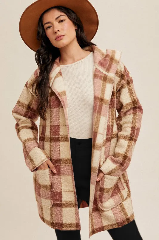 Mauve & Mocha Stitched Hooded Cardigan