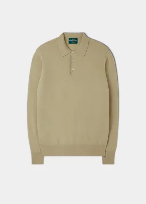 Men's Geelong Lambswool Long Sleeve Polo Shirt in Natural - Regular Fit