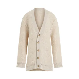 Raw Woven Oversize Knit Cardigan in Beige