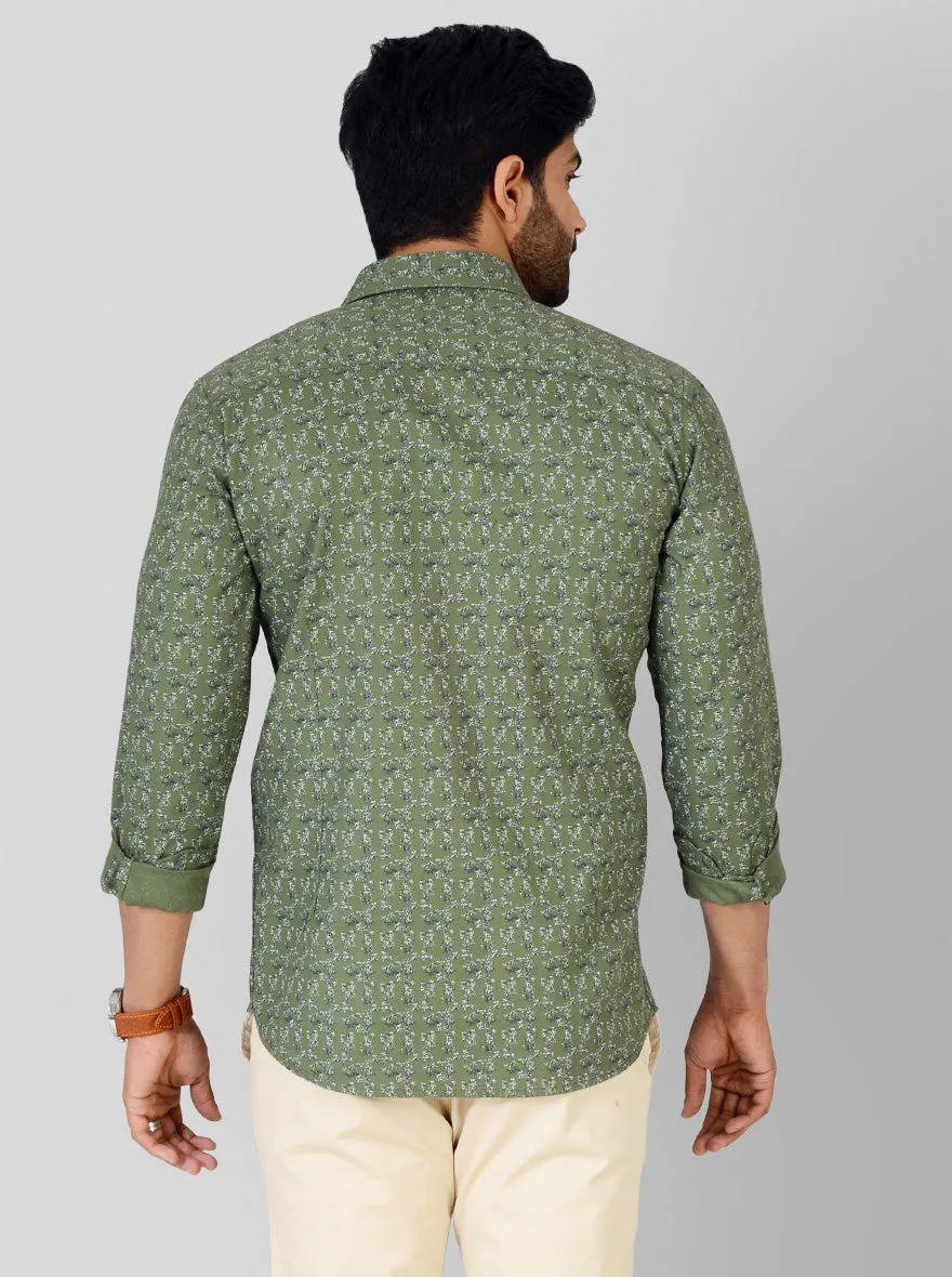 Rifle Green Printed Smart Fit Casual Shirt | Greenfibre