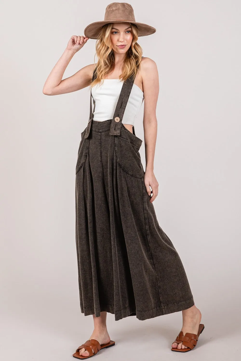 SAGE   FIG Full Size Wide Strap Wide Leg Overalls