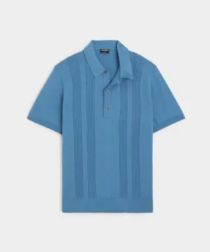 Silk Cotton Ribbed Polo in Steel Blue