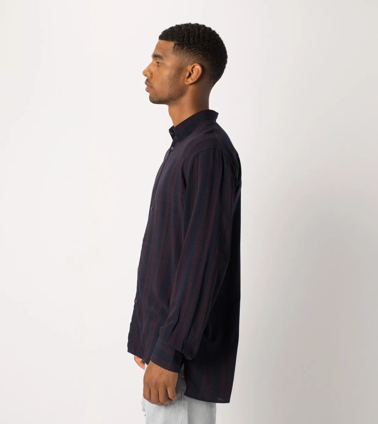 Stripe Rayon LS Shirt Navy/Port - Sale