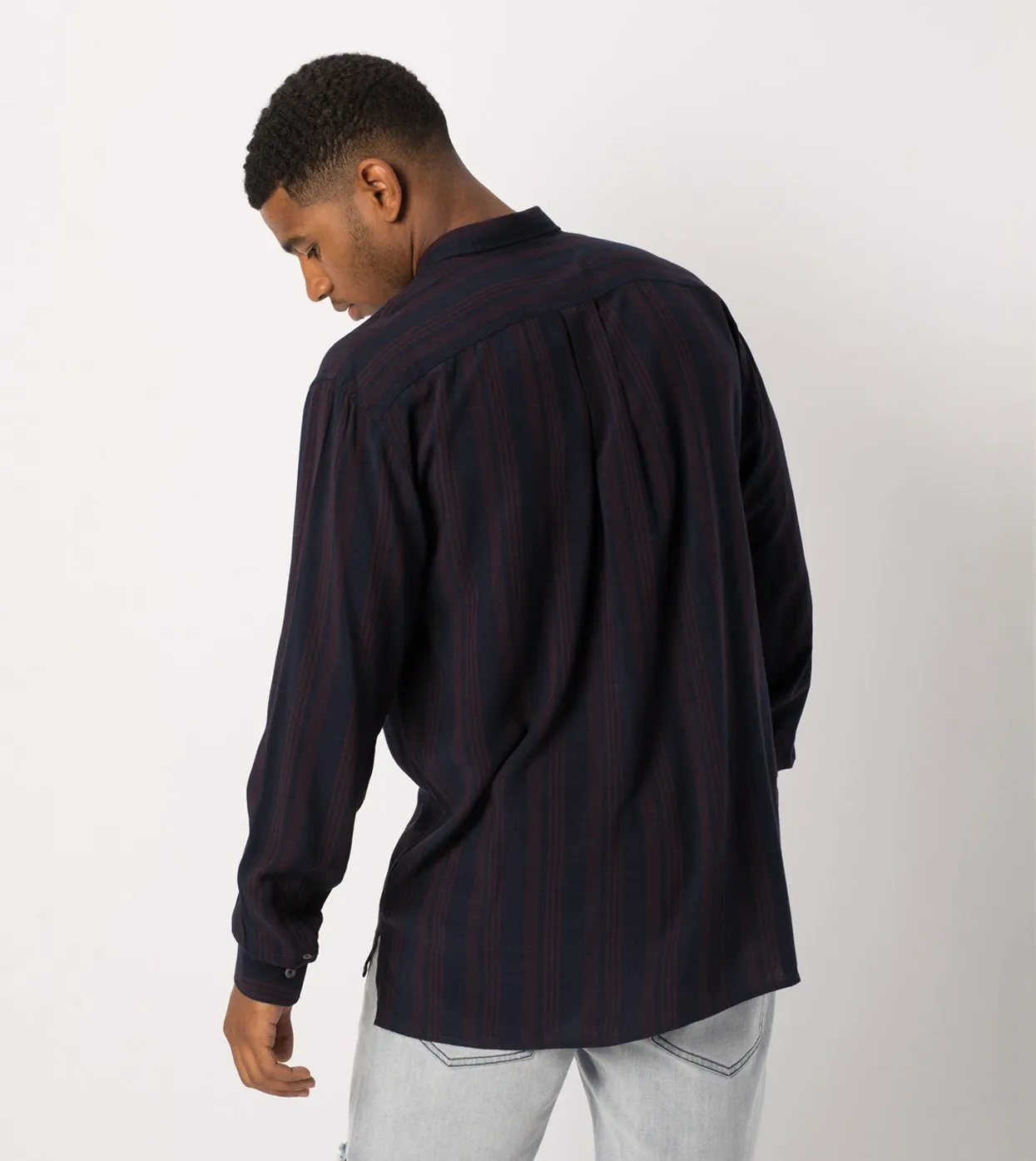 Stripe Rayon LS Shirt Navy/Port - Sale