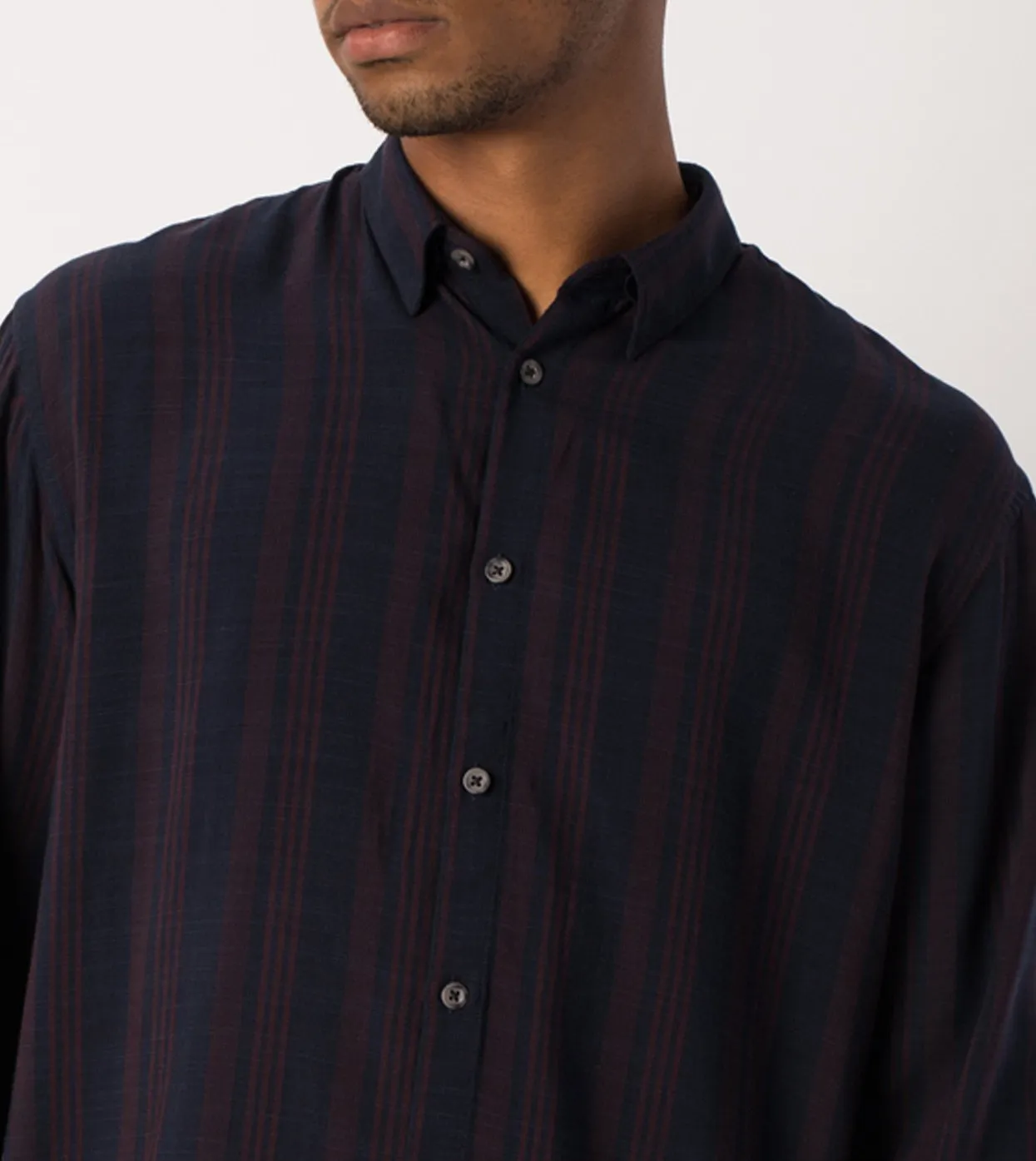 Stripe Rayon LS Shirt Navy/Port - Sale