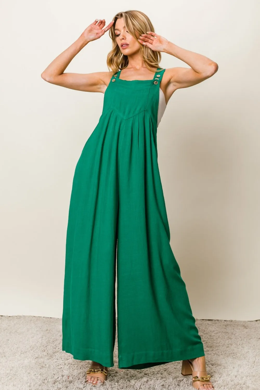 TEEK - Jade Texture Sleeveless Wide Leg Jumpsuit