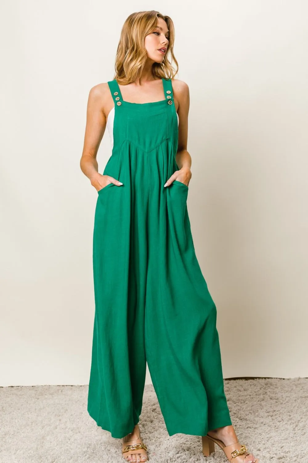 TEEK - Jade Texture Sleeveless Wide Leg Jumpsuit