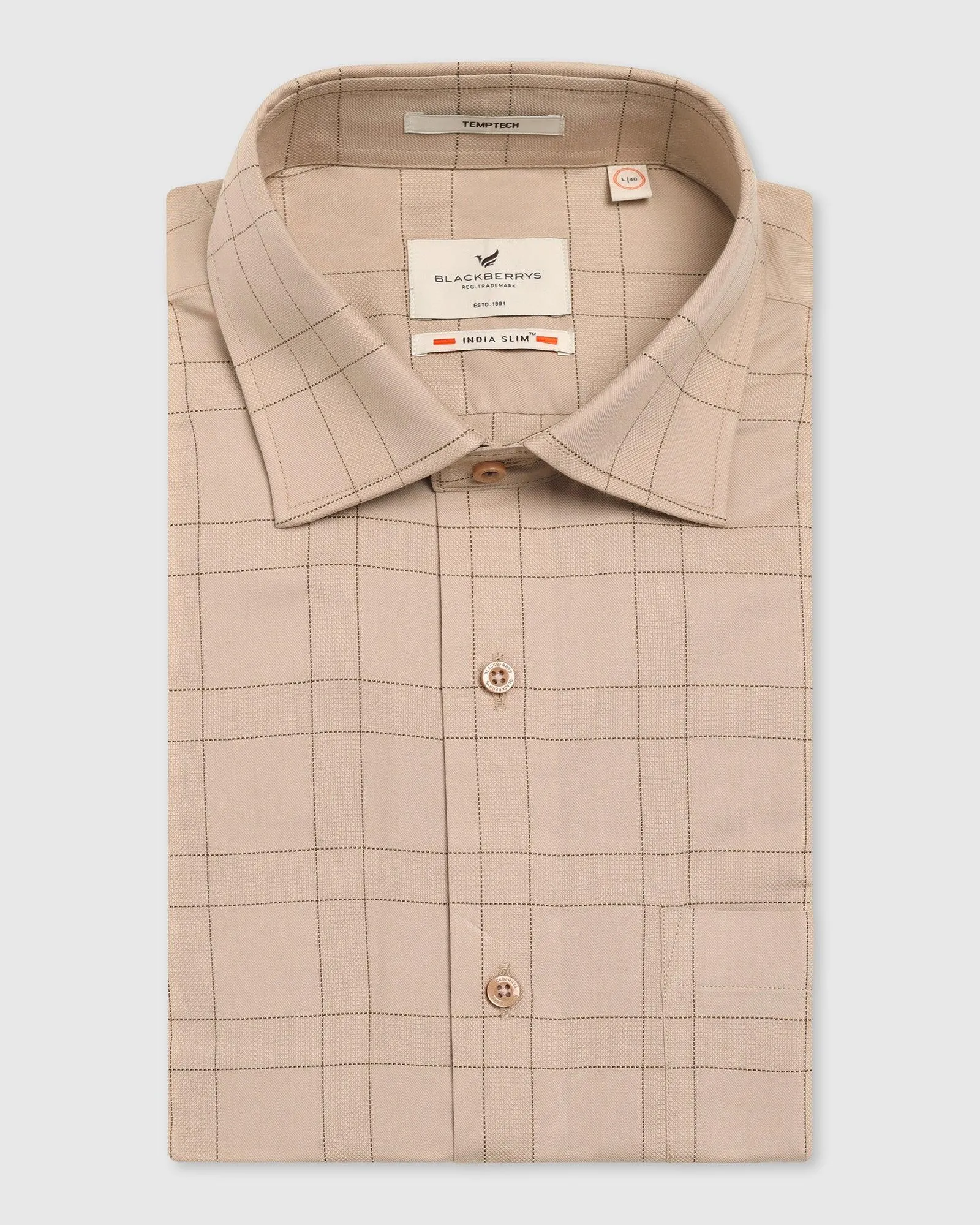 Temp Tech Formal Beige Check Shirt - Marwin