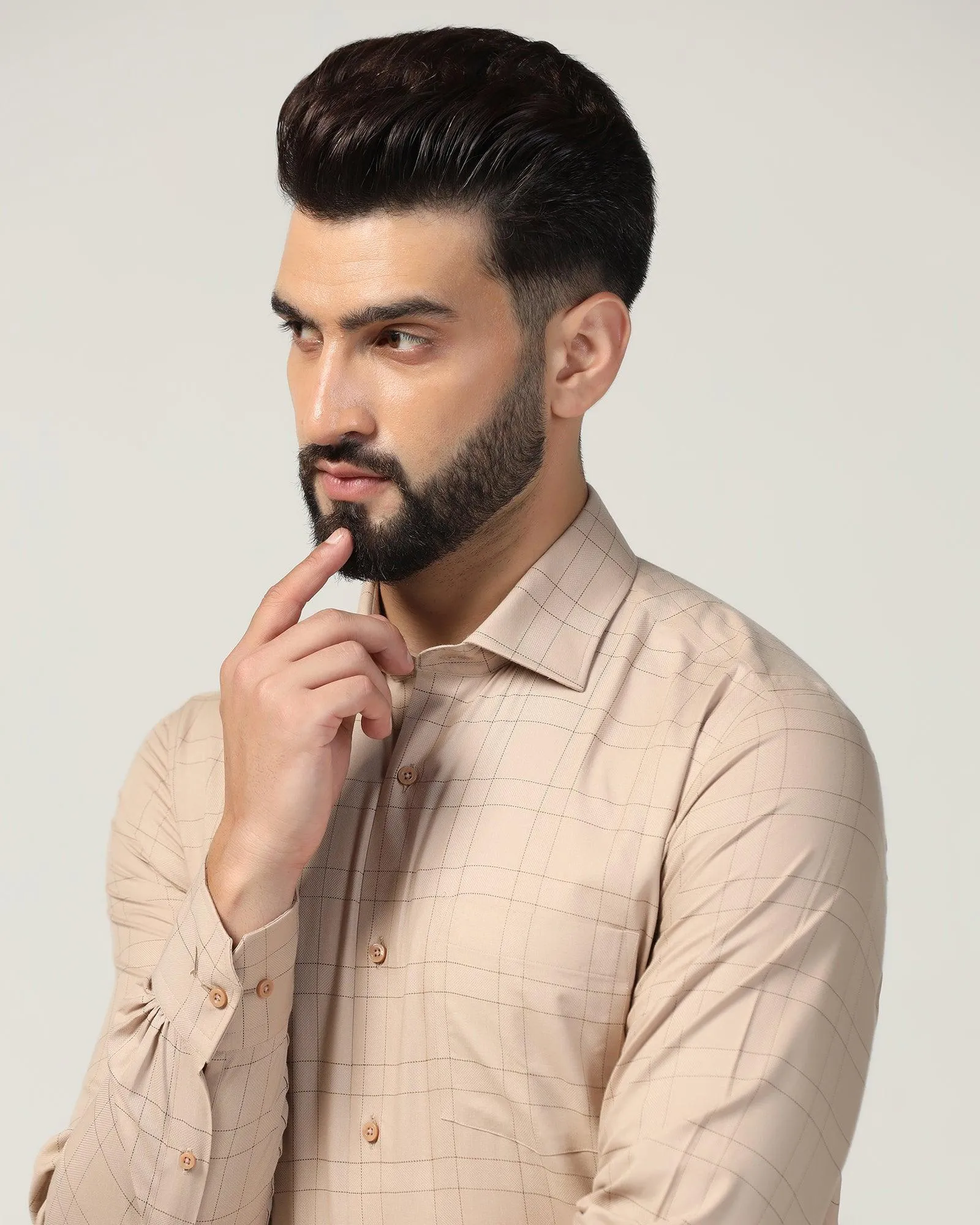 Temp Tech Formal Beige Check Shirt - Marwin