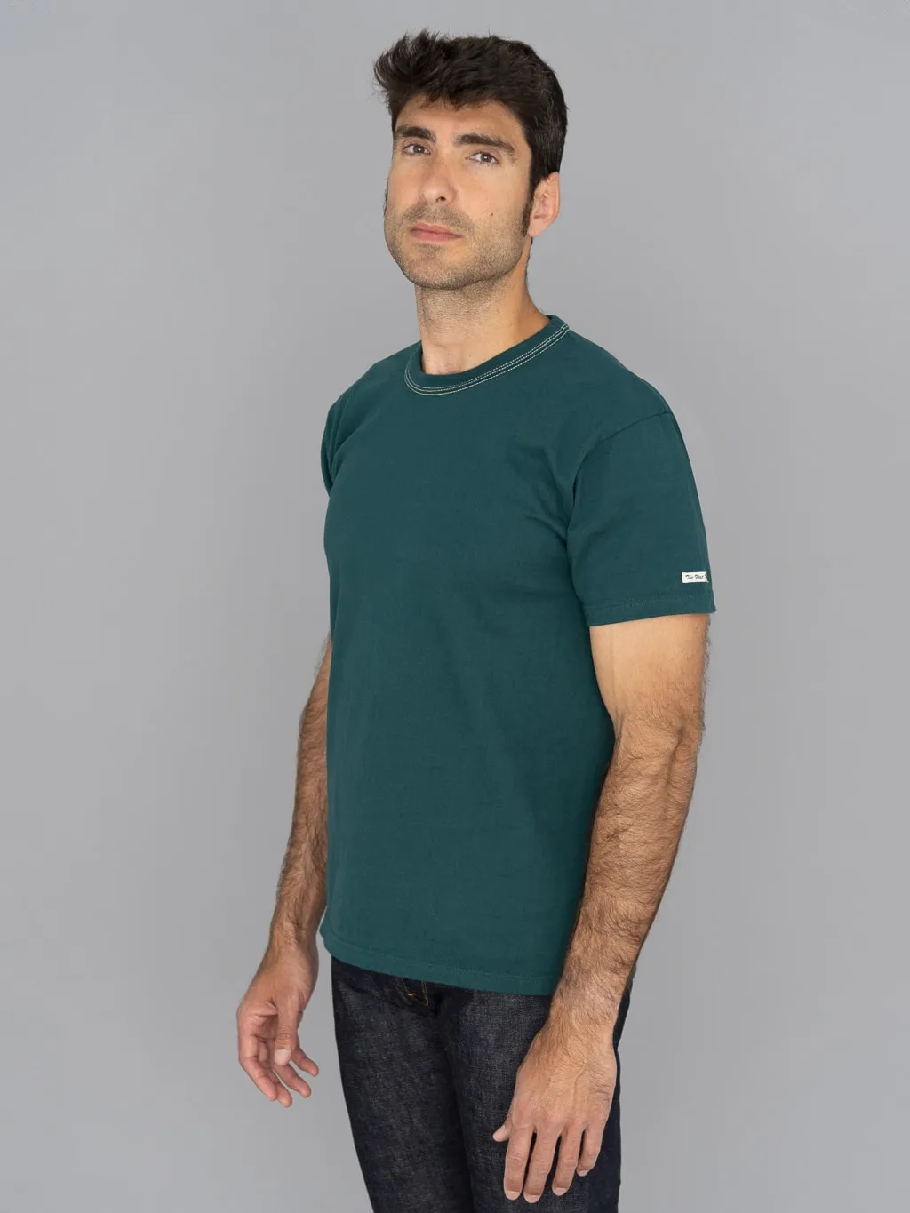 The Flat Head Loopwheeled Heavyweight Plain T-Shirt Dark Green