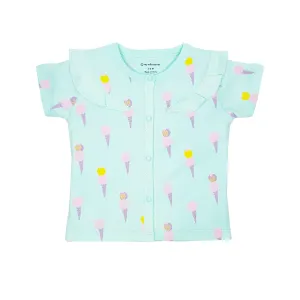 Top Half Sleeves Girls Shoulder Frill - Ice-Cream Print