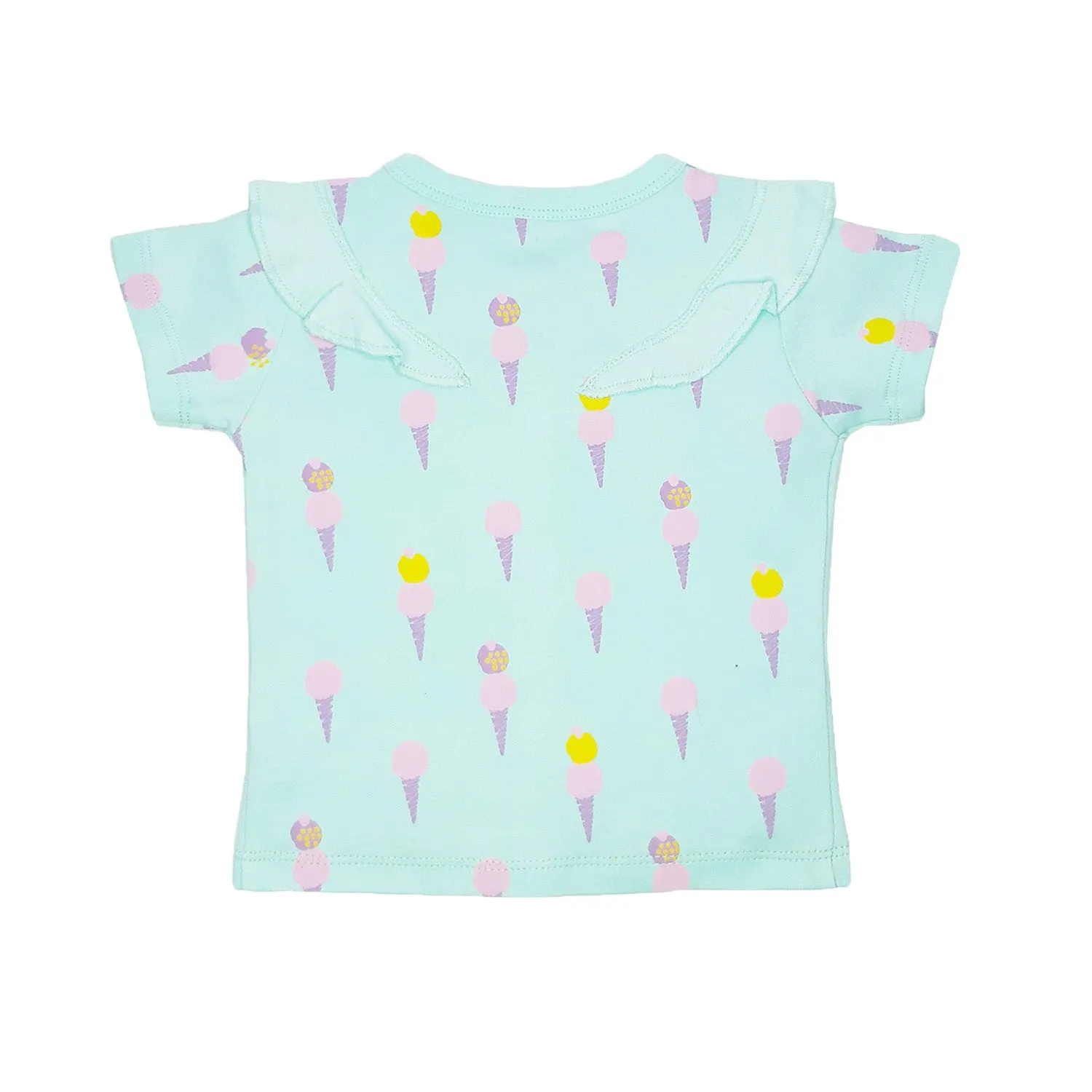 Top Half Sleeves Girls Shoulder Frill - Ice-Cream Print