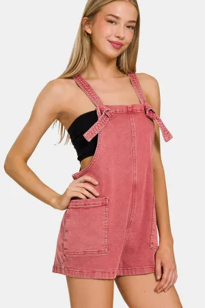 Washed Knot Strap Romper